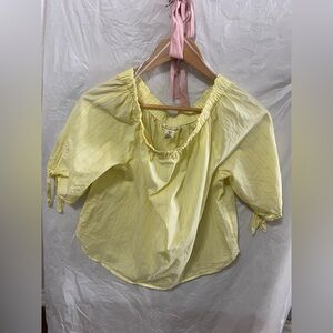 EUC] H&M L.O.G.G. Butter Yellow Off-The-Shoulder Pinstripe Blouse* SZ.6